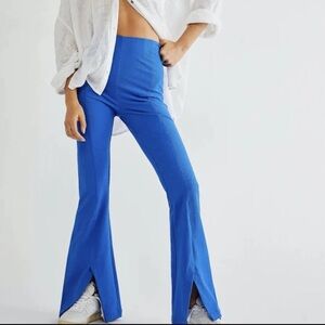 Free People Real Deal Slit Flare Pants Bell Bottom High Waisted Blue. Size XS